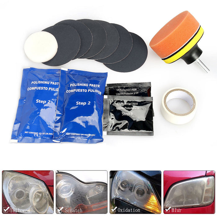 Car Vehicle Headlight Restoration Kit Polishing Cleaner Sanding Repair Tool