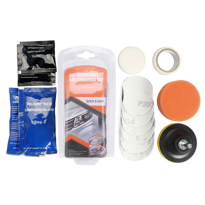 Car Vehicle Headlight Restoration Kit Polishing Cleaner Sanding Repair Tool