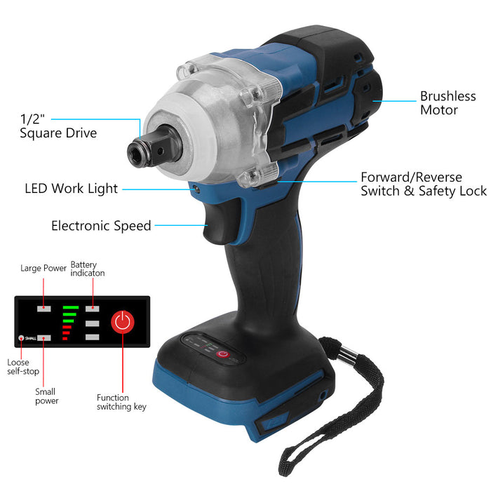 Cordless Impact Wrench Sockets 1/2" Rattle Gun Power Tool