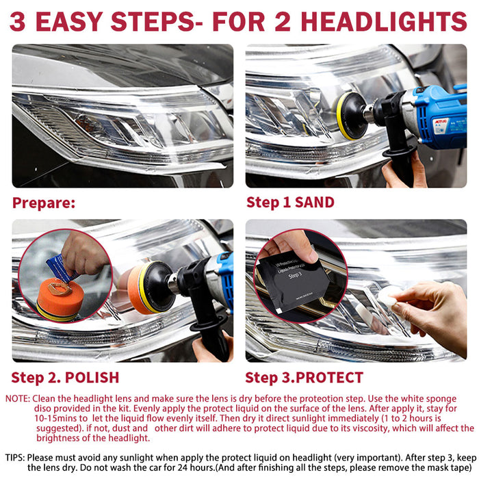 Car Vehicle Headlight Restoration Kit Polishing Cleaner Sanding Repair Tool