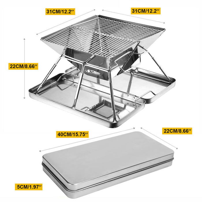 Foldable Charcoal BBQ Grill Stainless Steel Portable Folding Outdoor Camping