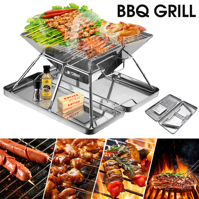 Foldable Charcoal BBQ Grill Stainless Steel Portable Folding Outdoor Camping