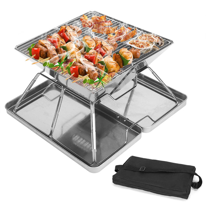 Foldable Charcoal BBQ Grill Stainless Steel Portable Folding Outdoor Camping