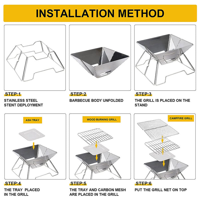 Foldable Charcoal BBQ Grill Stainless Steel Portable Folding Outdoor Camping
