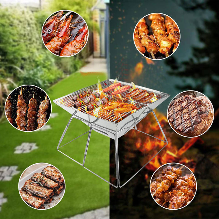 Foldable Charcoal BBQ Grill Stainless Steel Portable Folding Outdoor Camping