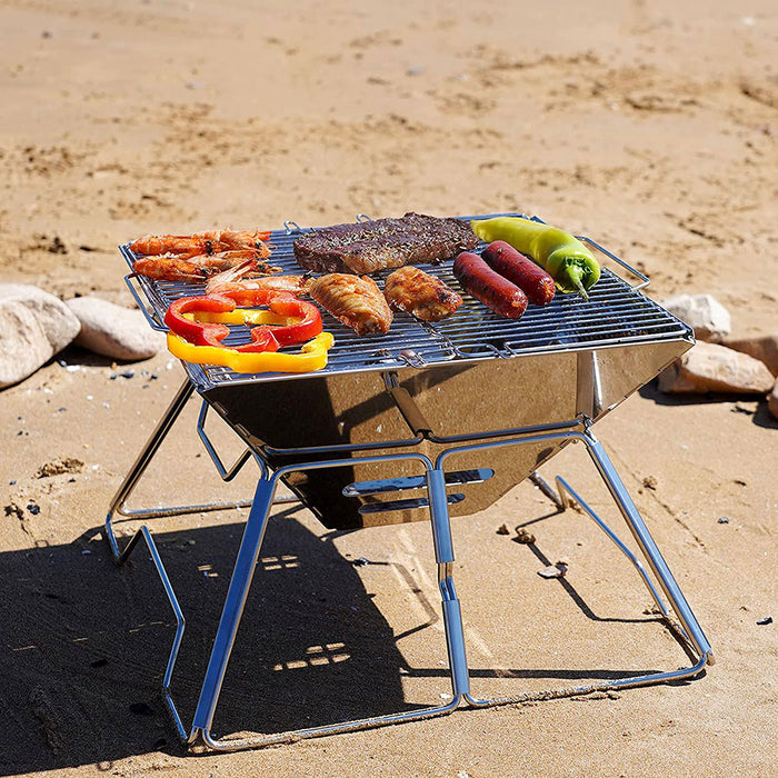 Foldable Charcoal BBQ Grill Stainless Steel Portable Folding Outdoor Camping