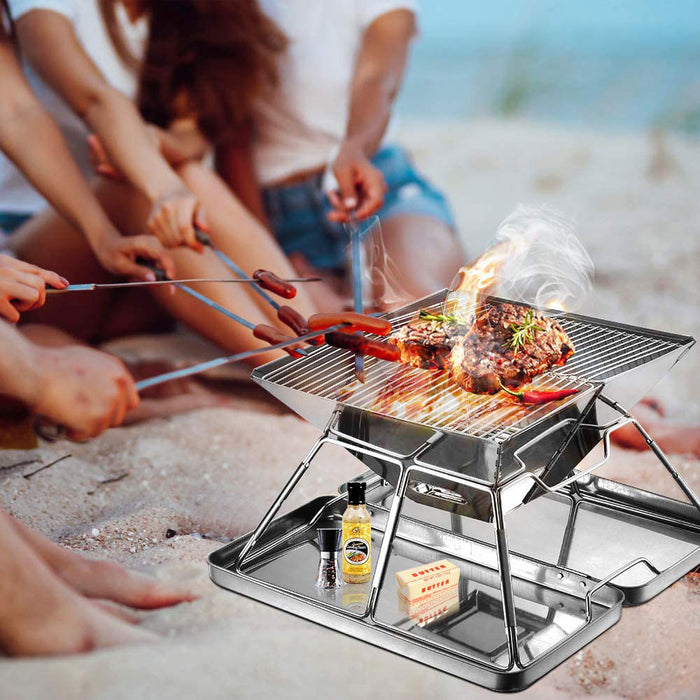 Foldable Charcoal BBQ Grill Stainless Steel Portable Folding Outdoor Camping