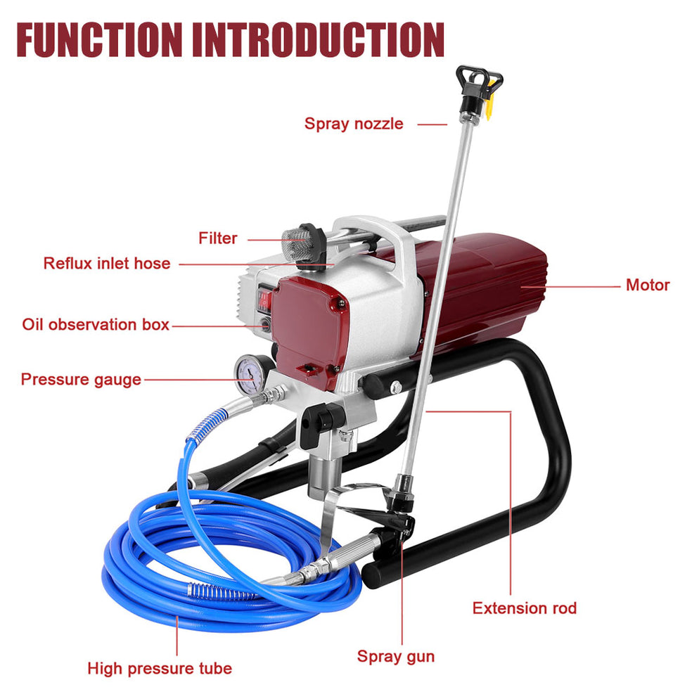 1800W 3600PSI Airless Paint Sprayer - Commercial Wall Spray Gun With 13m Hose & Extension