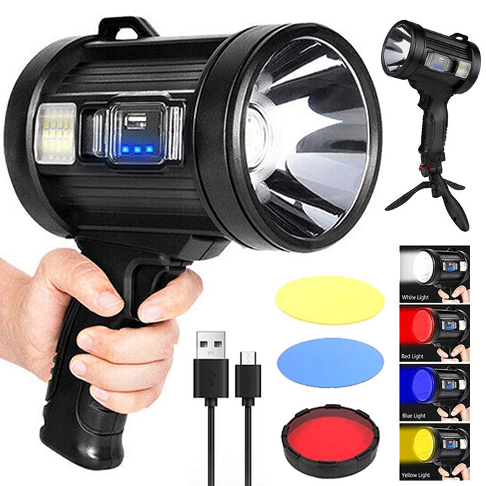 200000 Lm LED Searchlight Rechargeable Handheld Spotlight Flashlight Side Light