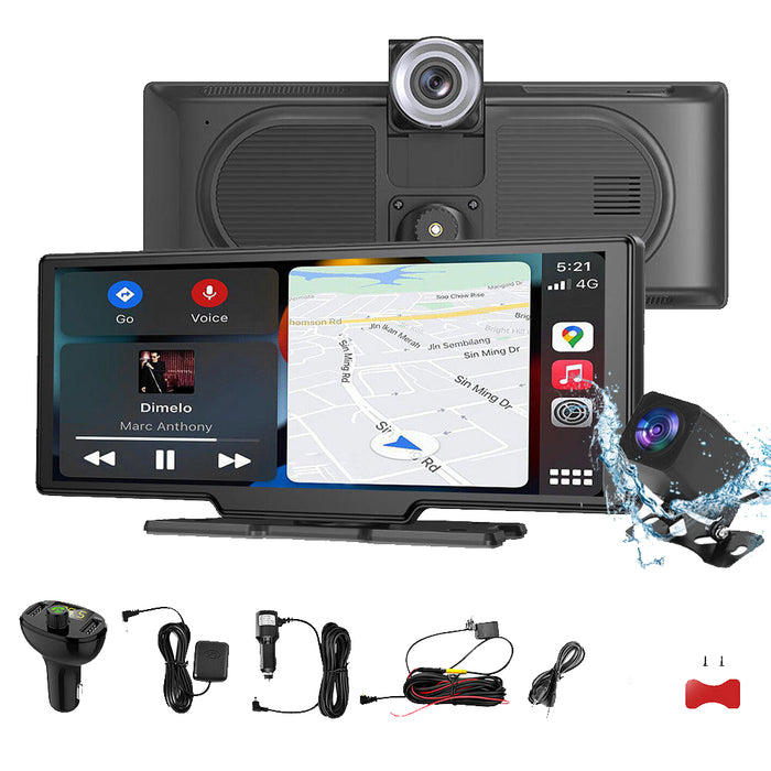 10.26'' 4K Touch Screen Dash Camera Wireless For Car Play Android Auto Record