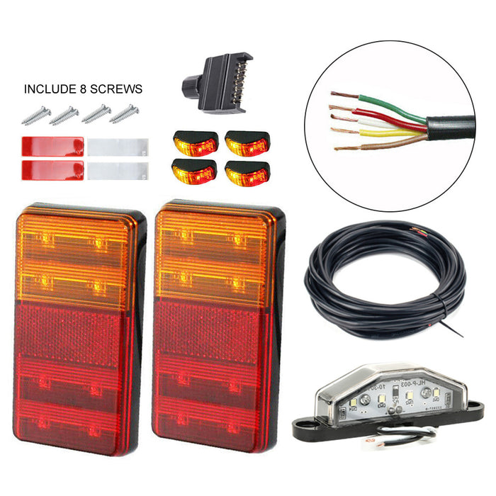 LED Trailer Tail Light Kit Pair Plug 8m 5 Core Wire Caravan Ute 7 Pin Flat Set