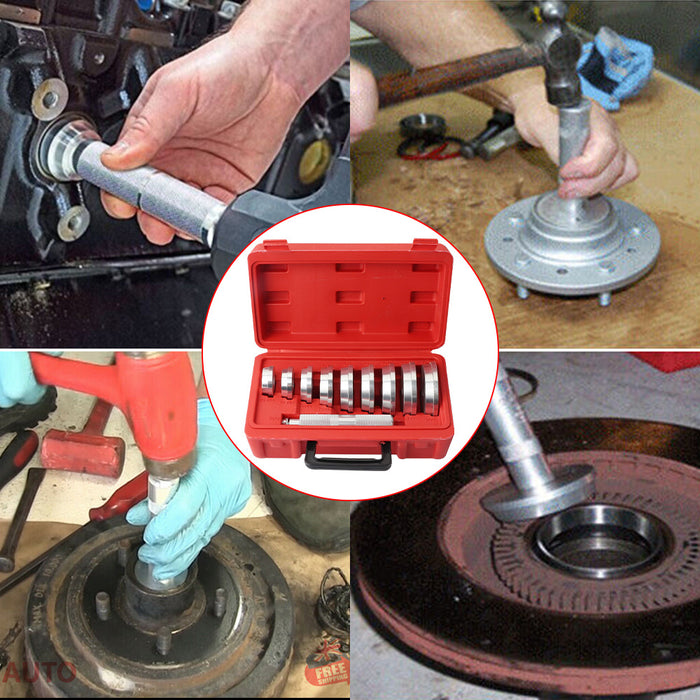 10pcs Wheel Bearing Race Seal Bush Driver Set Bushing Housing Rod Aluminium Installation Removal Puller Tool