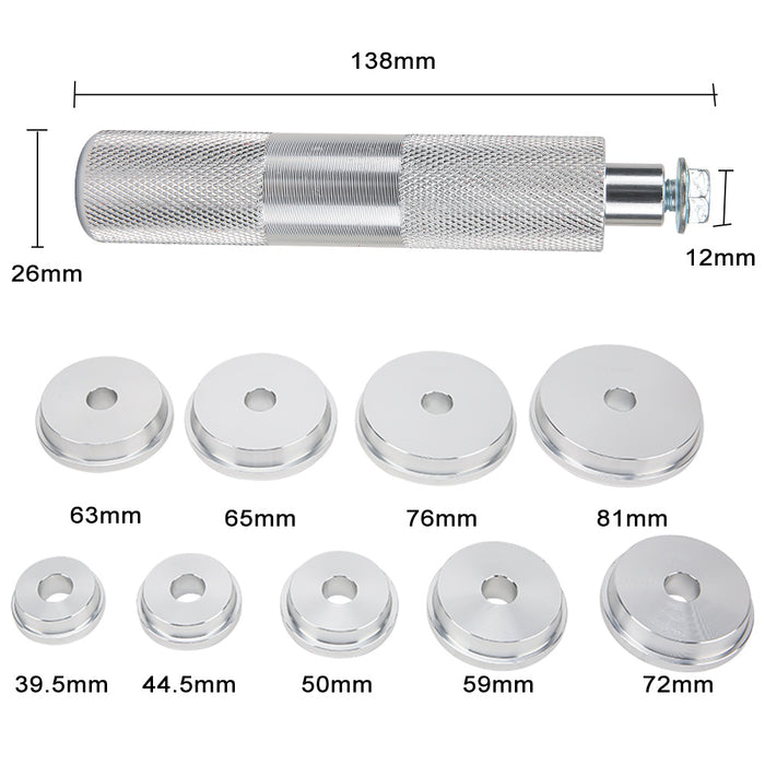 10pcs Wheel Bearing Race Seal Bush Driver Set Bushing Housing Rod Aluminium Installation Removal Puller Tool