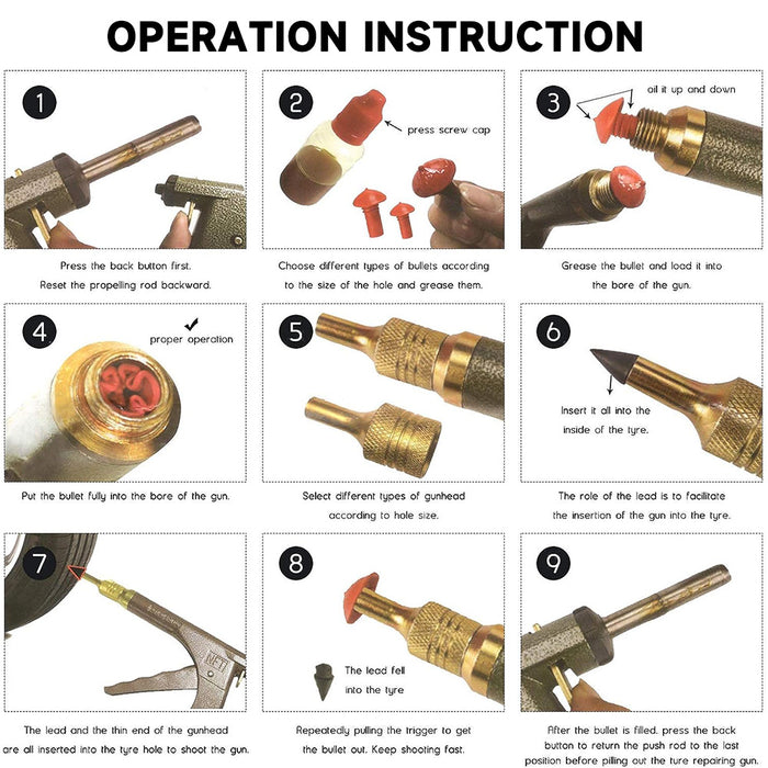 Tubeless Tire Wheel Tyre Repair Kit Mushroom Plugs Vacuum Gun Nozzle Motorcycle