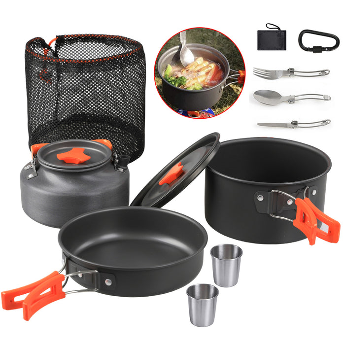 Camping Cookware Set Hiking Cooking Pot Pan Portable Picnic Stove Kit