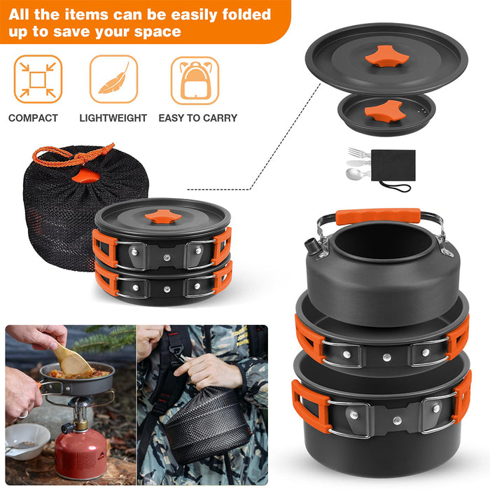 Camping Cookware Set Hiking Cooking Pot Pan Portable Picnic Stove Kit