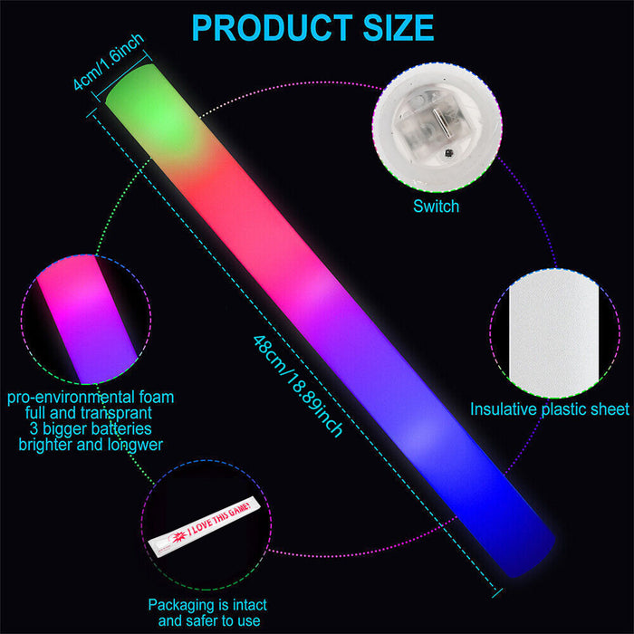 100pcs LED Glow Sticks Light Up Flashing Foam Stick for Concert Wedding Party