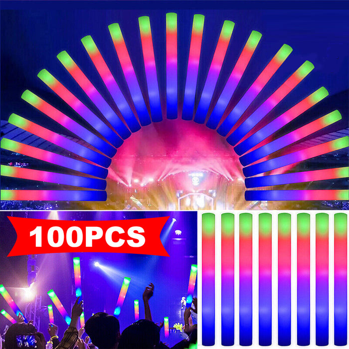 100pcs LED Glow Sticks Light Up Flashing Foam Stick for Concert Wedding Party