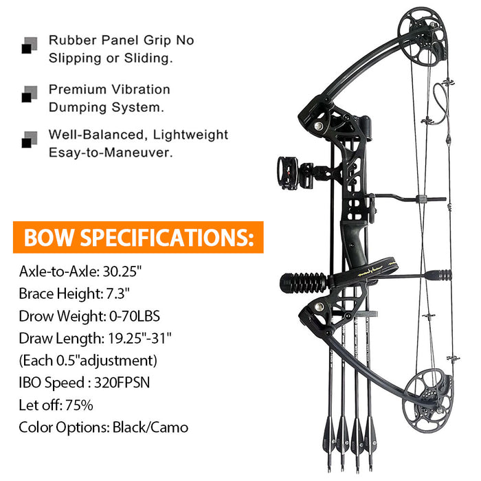 20-70LBS Compound Bow Archery Hunting Target Shooting Outdoor Sport Right Handed